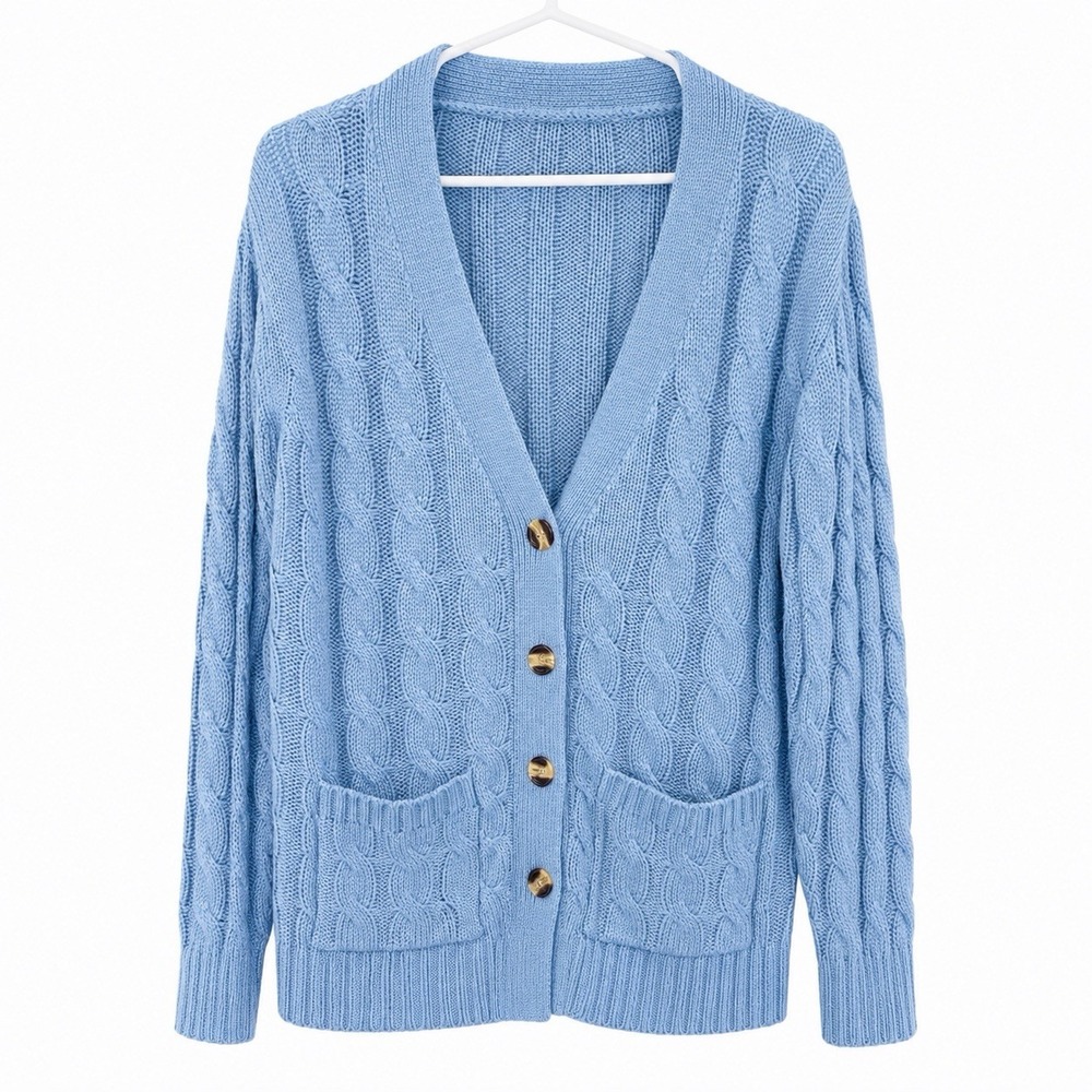 Women's L Cozy Cableknit Grandpa Mr Rogers Button Cardigan Cabincore
